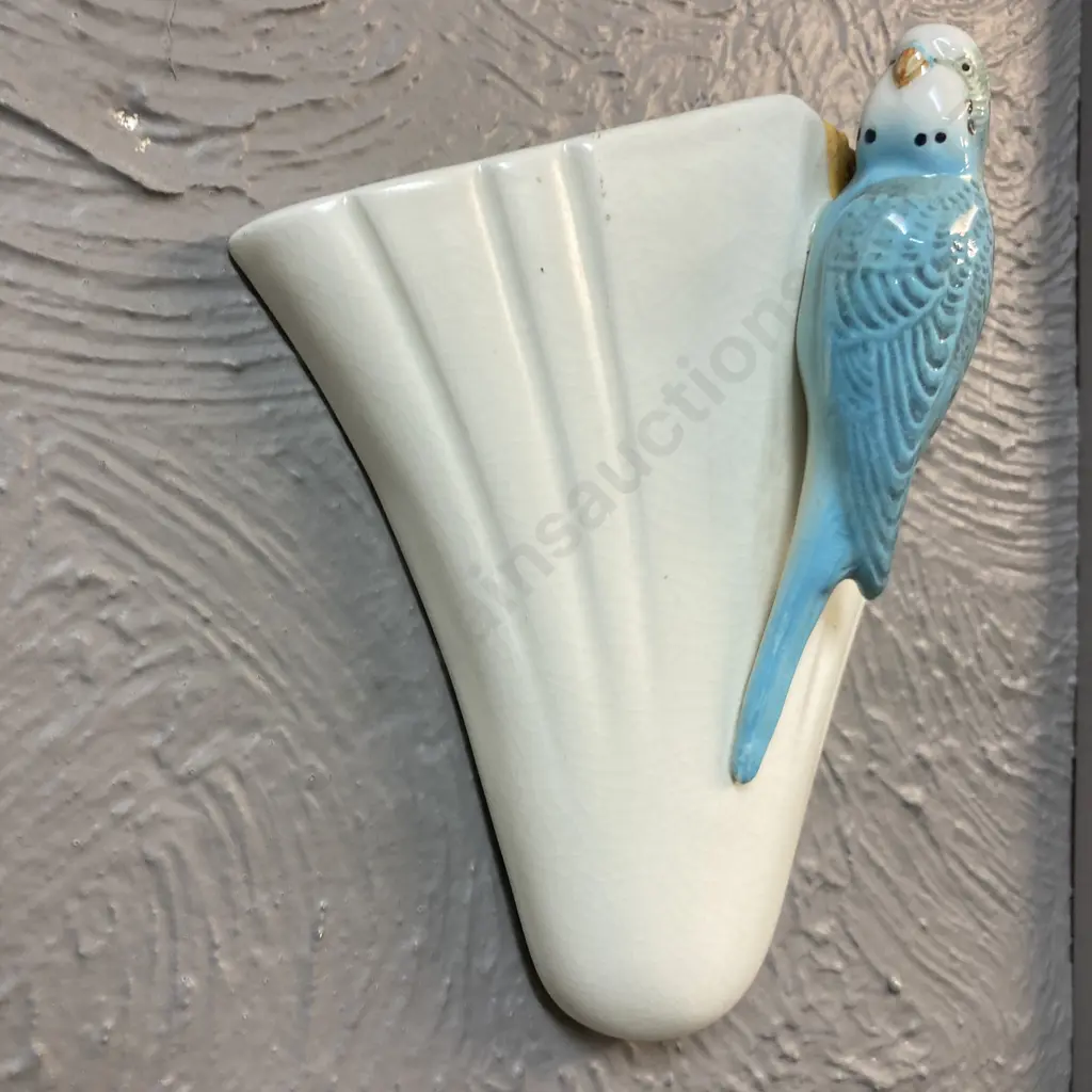 Art Deco SylvaC Blue Budgerigar Wall Pocket Vase c1930s. Impressed Sylvac 1956. 19 x 21cm Image 1++